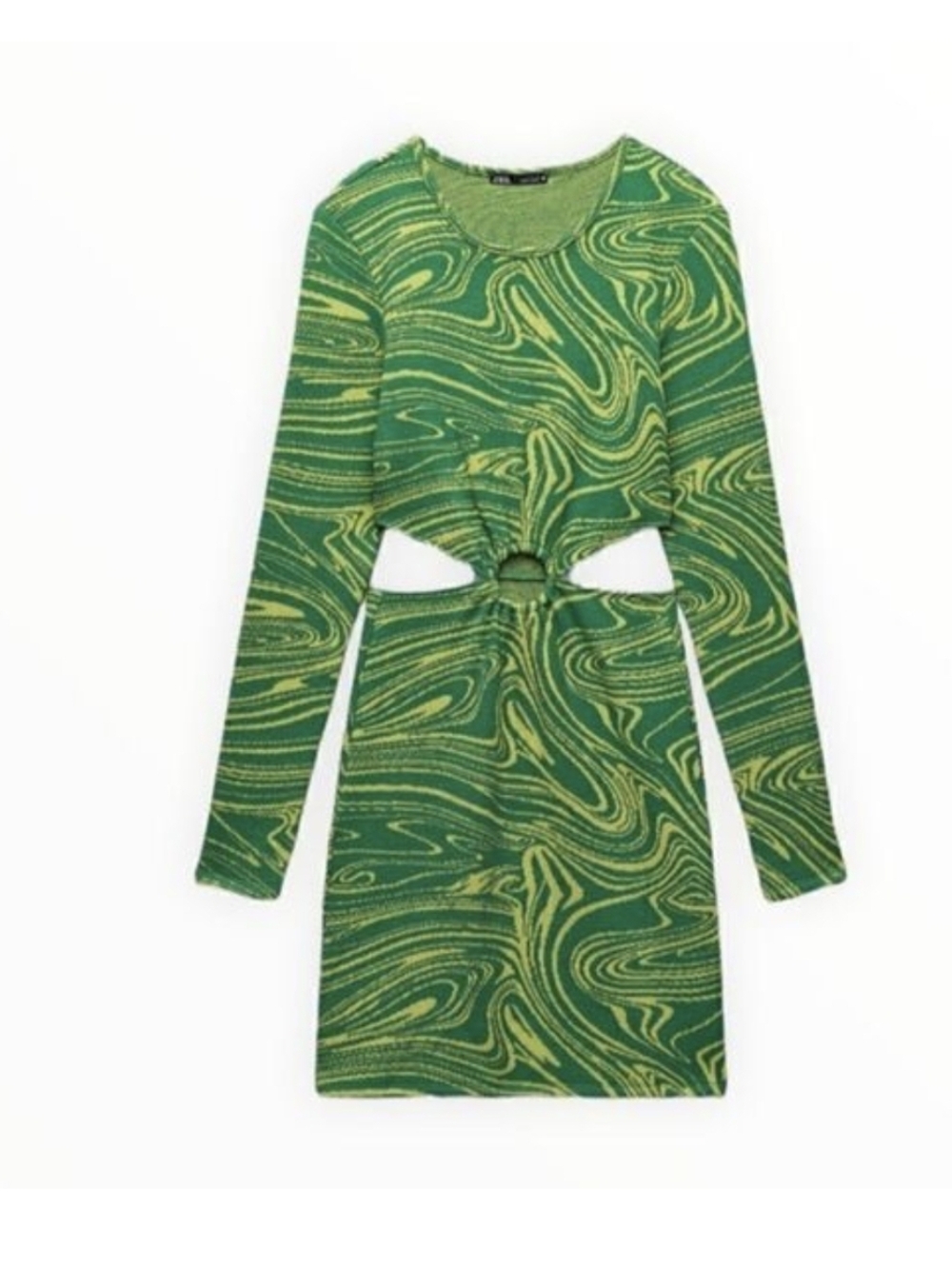 Zara Knit Sweater Mini Dress Cutout Marble Swirl Print Contrast Green S NWOT - Picture 6 of 6